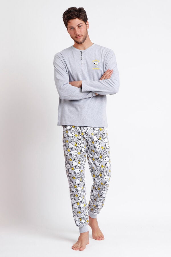 Admas Pijama masculino engraçado Snoopy cinzento