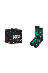 Happy Socks Conjunto de 2 meias unissex para presente de &aacute;rvore de Natal preto