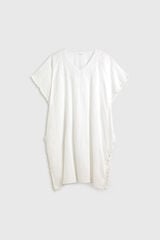 Textura T&uacute;nica comprida de algod&atilde;o com franjas bordadas branco