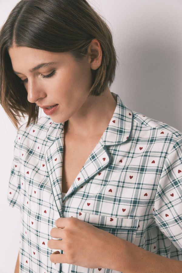 Women'secret Pijama camiseiro de algodão xadrez verde