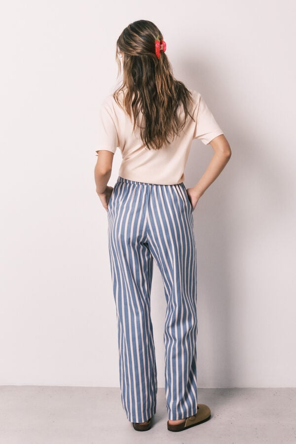 Women'secret Cal&ccedil;as compridas em viscose com estampado de riscas azul