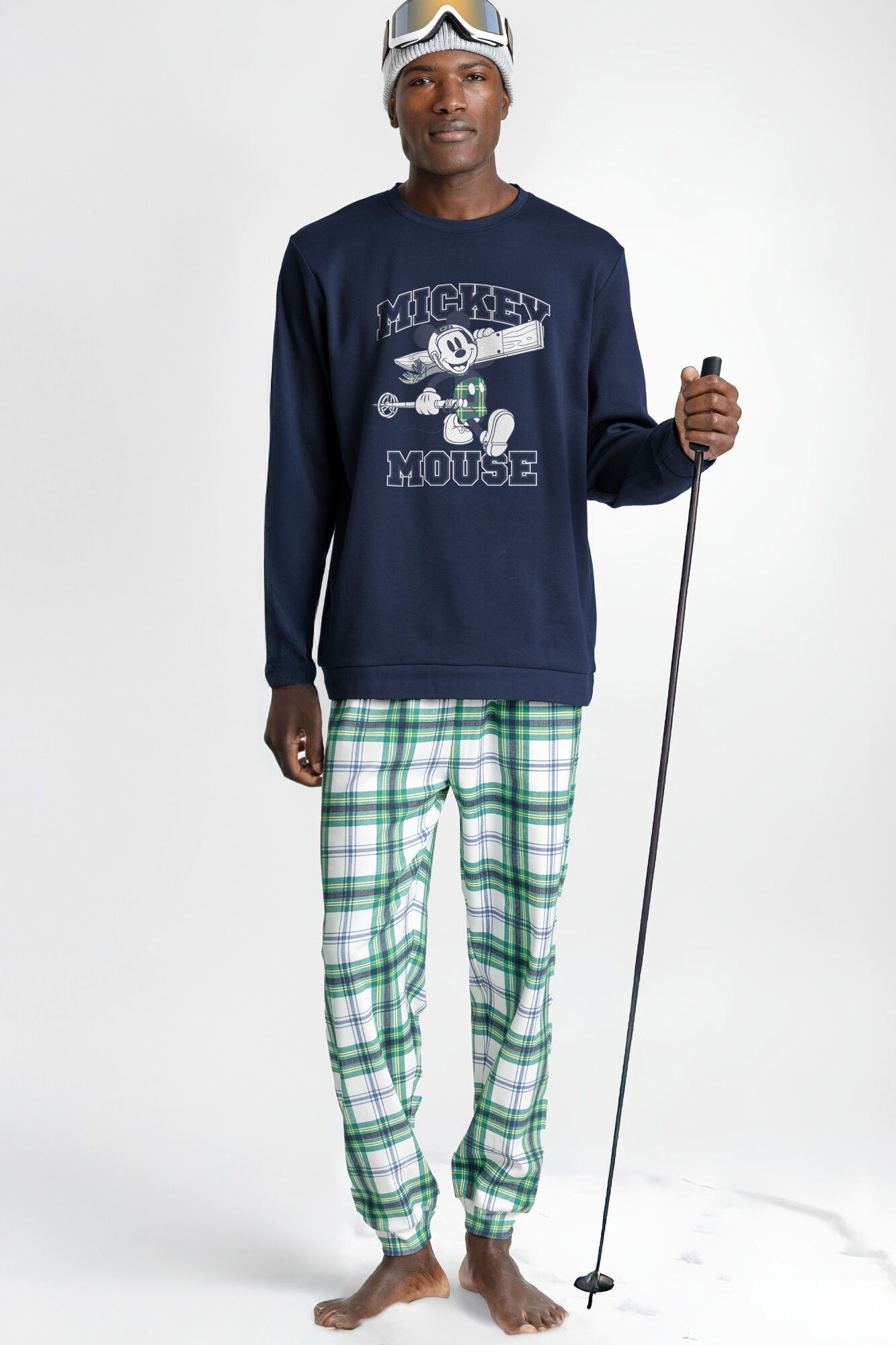Admas Pijama comprido felpa xadrez 100% algod&atilde;o Ski Mickey