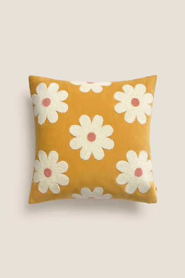 Textura Capa de almofada de veludo bordado amarelo