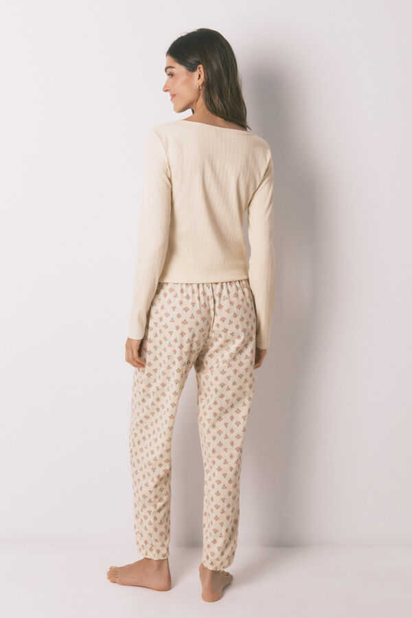 Women'secret Pijama comprido em algod&atilde;o estampado de flores amarelo bege