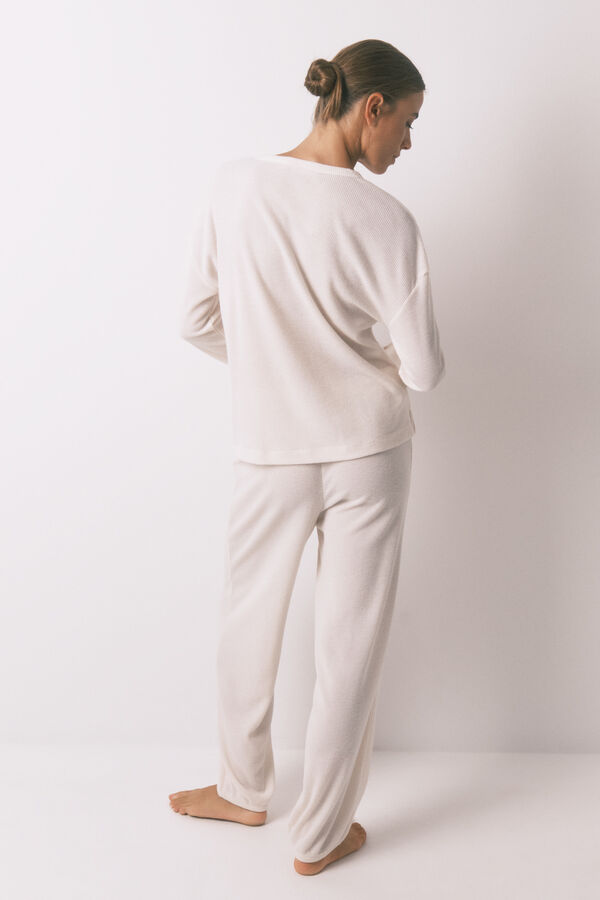 Women'secret Pijama comprido branco com textura waffle branco