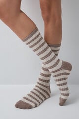 Women'secret Meias compridas com textura de riscas castanhas cru