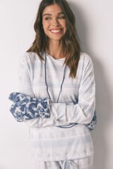 Women'secret Luvas de pele de borrego com estampa azul azul