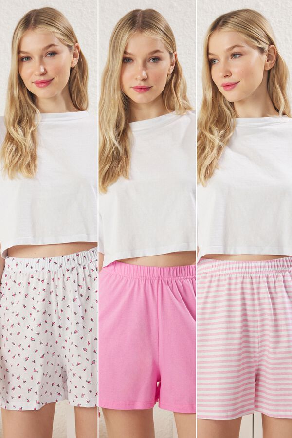 Trendyol Pack de 3 cal&ccedil;&otilde;es de pijama rosa