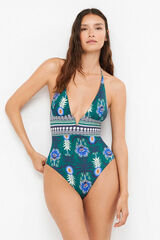 Gisela Fato de banho halter sem aro estampado branco