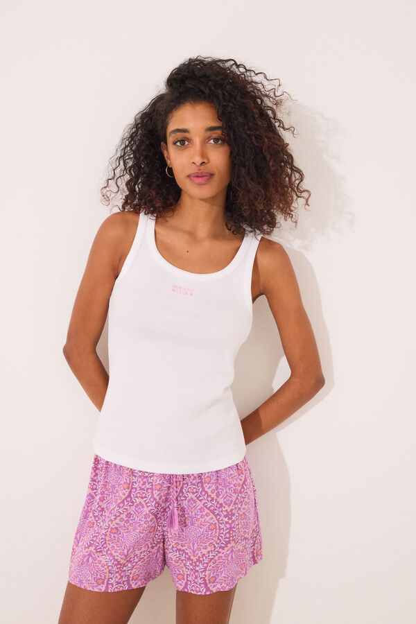 Women'secret Camiseta tirantes canalé blanco marfil