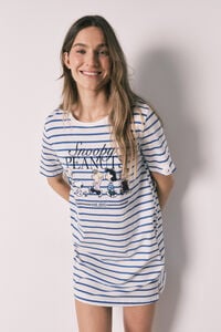 Women'secret Camisa de dormir curta Snoopy em algod&atilde;o &agrave;s riscas