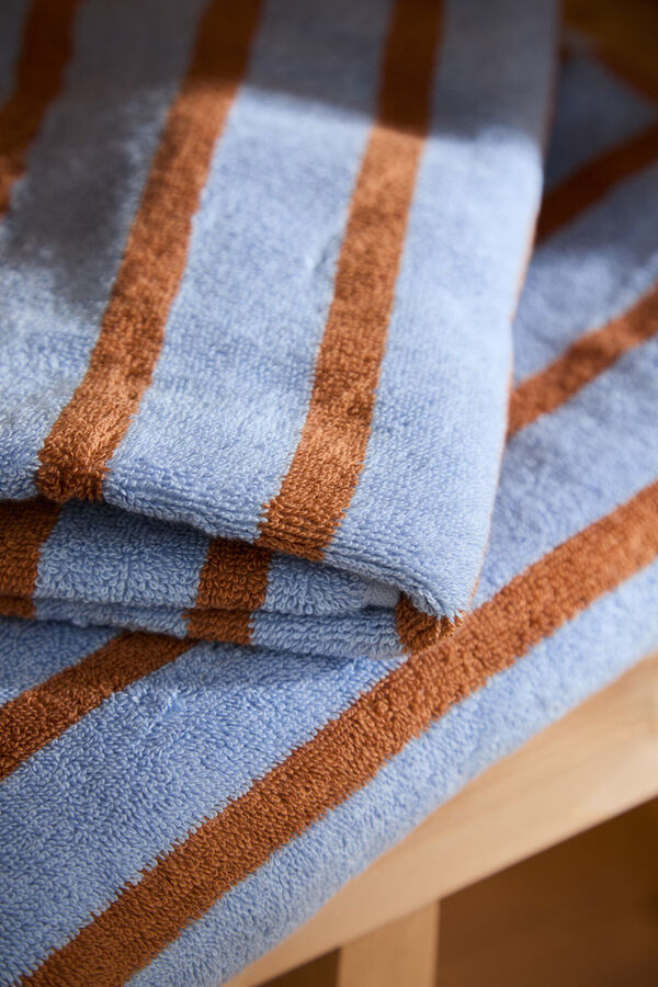 Calma House Toalha de lavat&oacute;rio de algod&atilde;o turco &agrave;s riscas azuis Saturno 50x90 azul