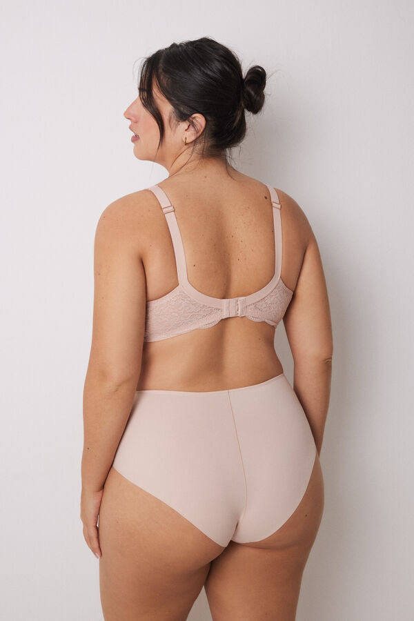 Women'secret Calcinha alta em microfibra e renda rosa rosa