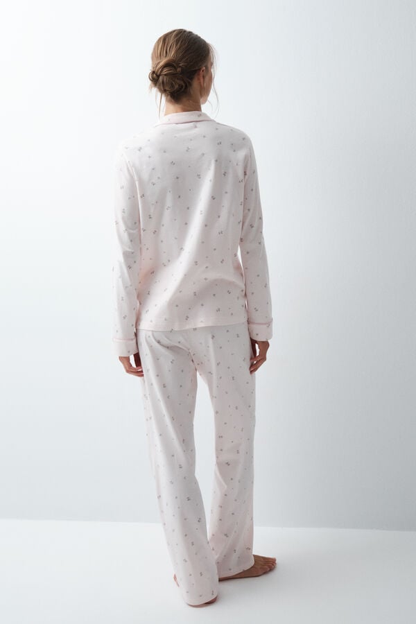 Women'secret Pijama comprido camiseiro em algod&atilde;o com estampado de flores rosa