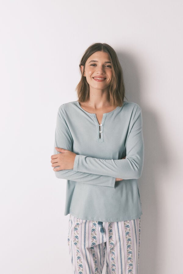 Women'secret Camiseta manga larga 100% algodón verde verde