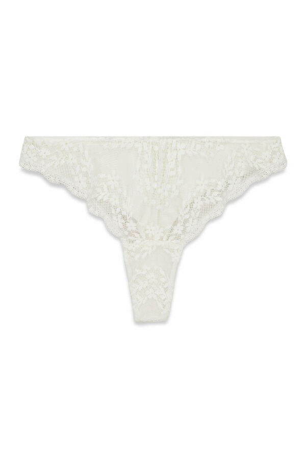 Women'secret Tanga modal y encaje blanca nude