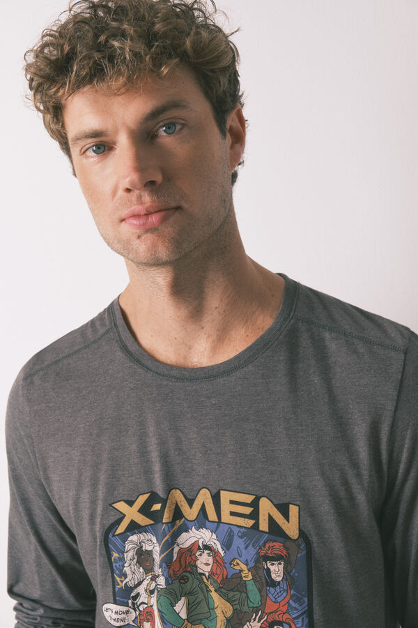 Women'secret Pijama comprido masculino 100% algodão X Men cinzento
