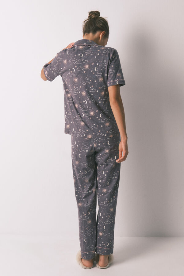 Women'secret Pijama camiseiro 100% algodão cinza com estampado astral cinzento