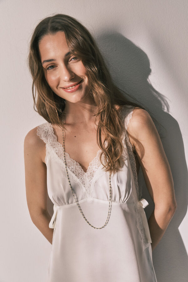 Women'secret Camis&oacute;n midi sat&eacute;n beige marfil
