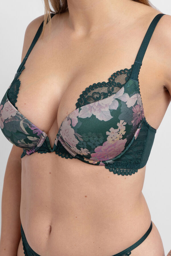 Dorina Soutien decote profundo floral Anahi verde