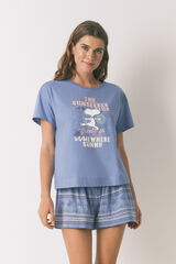 Women'secret Pijama curto de algodão azul do Snoopy azul