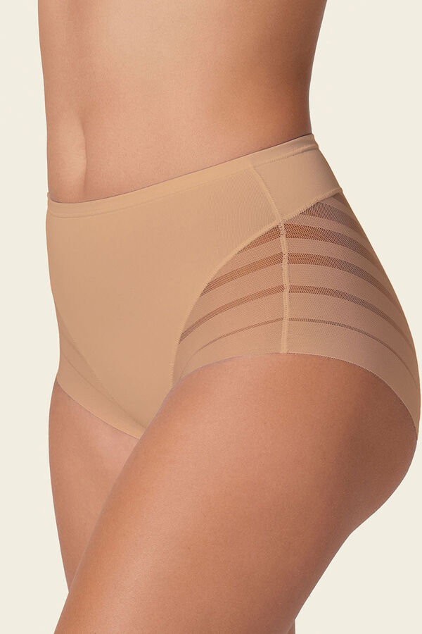 Leonisa Cueca cinta cl&aacute;ssica com controle moderado da barriga e faixas de tule bege