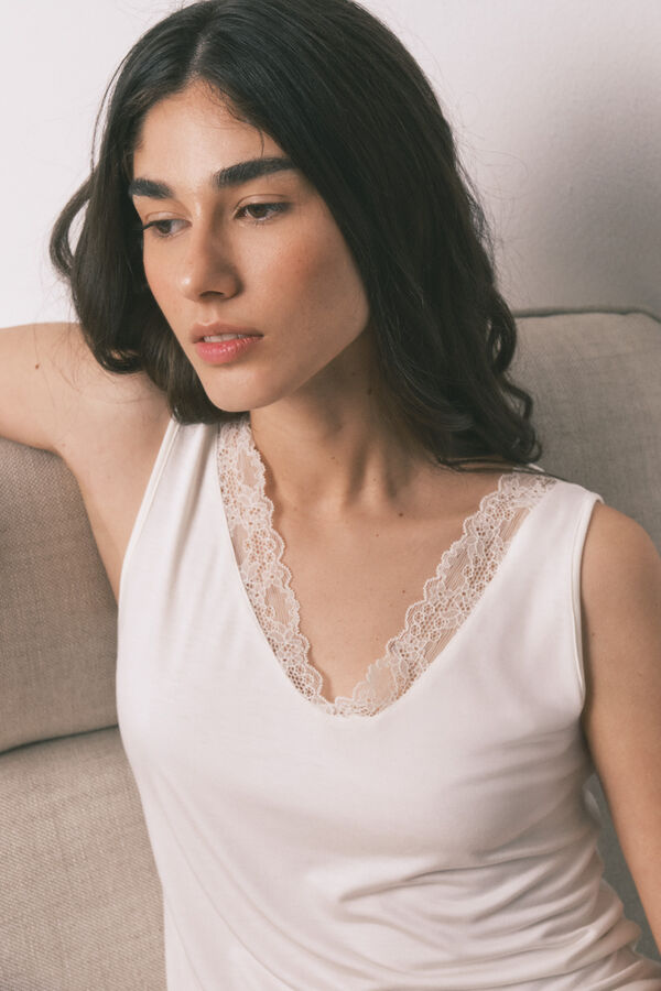 Women'secret T-shirt de malha extrassuave bege bege