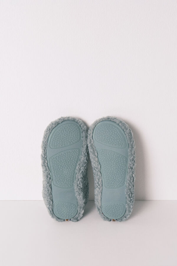 Women'secret Pantufas de quarto de pelo verde verde