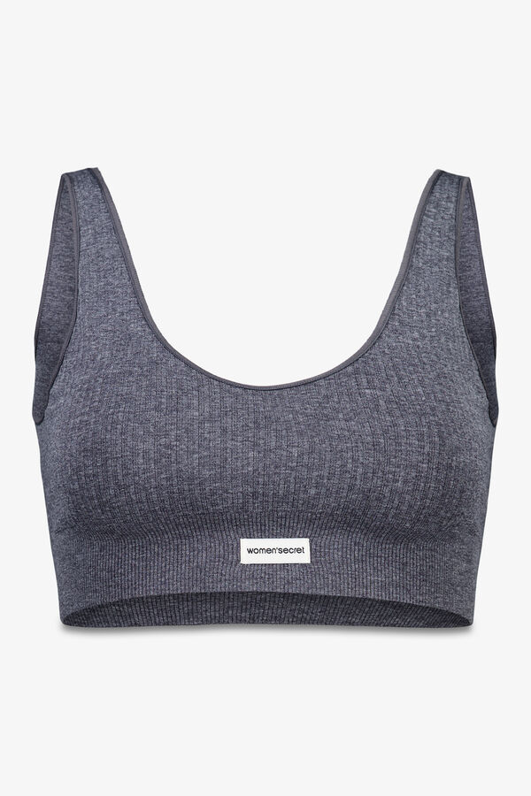 Women'secret Top cinza canelado sem costura cinzento
