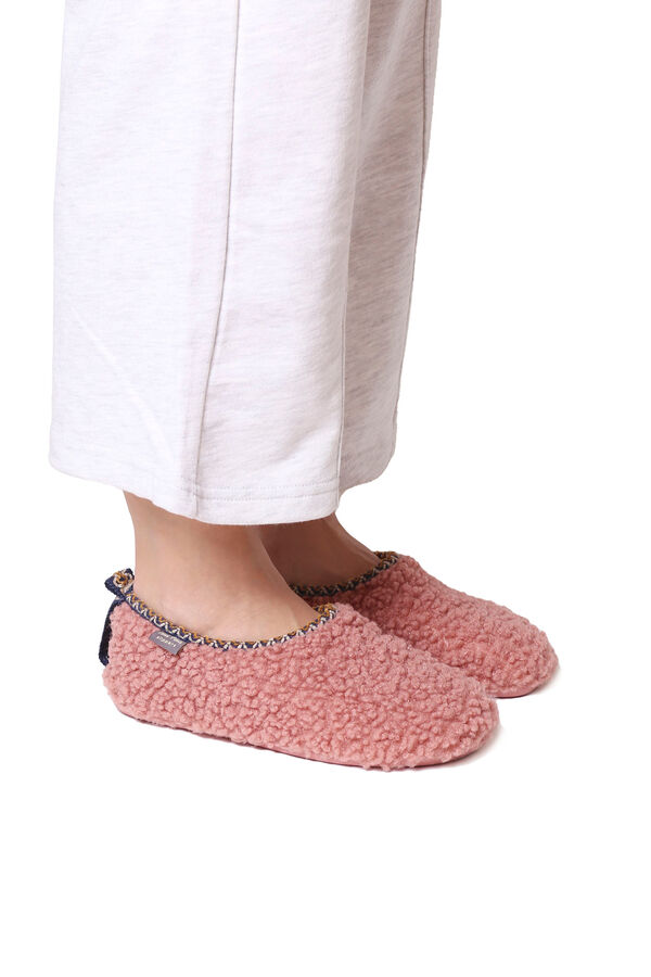 Womensecret Women's babouche-style slippers in white faux shearling rose