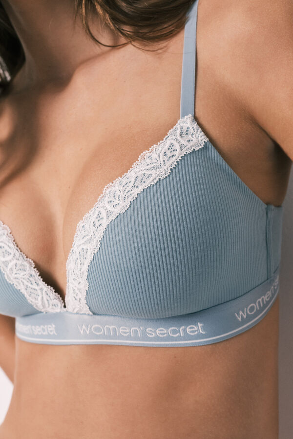 Women'secret Soutien triangular em algod&atilde;o canelado verde CHARMING azul