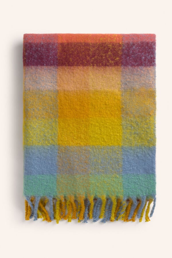 Calma House Xadrez de algodão croma com franjas rosa