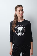 Women'secret Pijama comprido em algod&atilde;o Snoopy cinza escuro cinzento