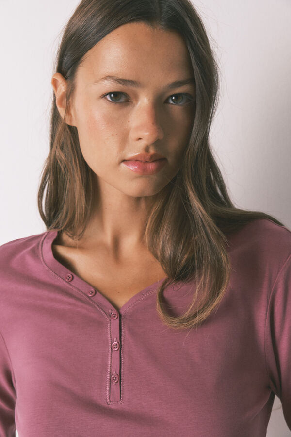 Women'secret T-shirt de manga comprida de algod&atilde;o escovado bord&ocirc; vermelho