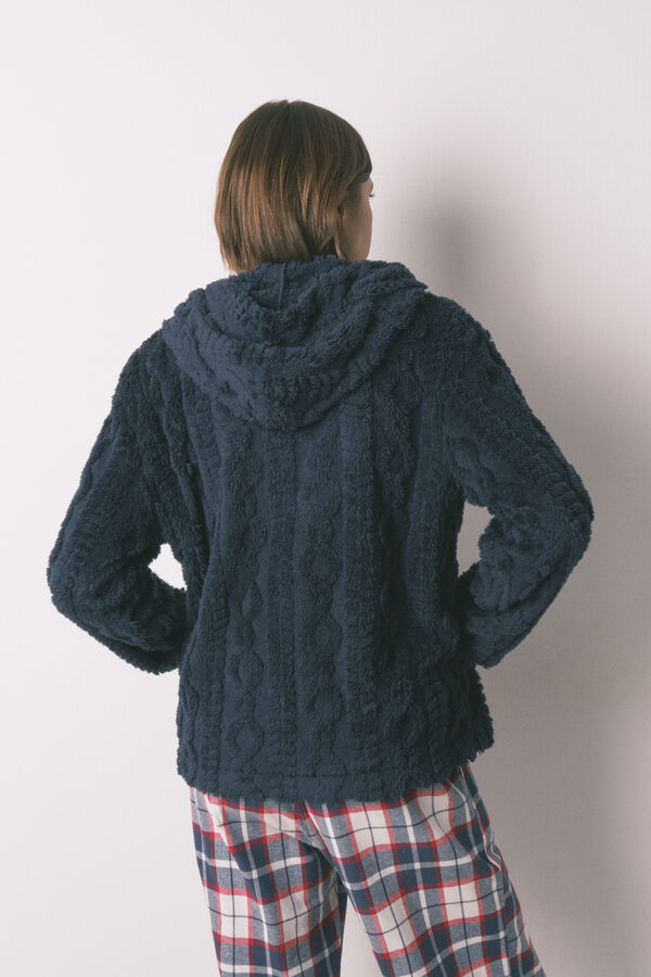 Women'secret Robe curto polar com capuz suave azul azul