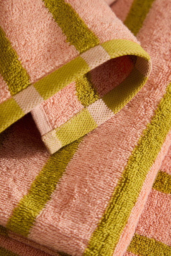 Calma House Toalha de banho de algod&atilde;o turco &agrave;s riscas rosa Saturno 90x150 rosa