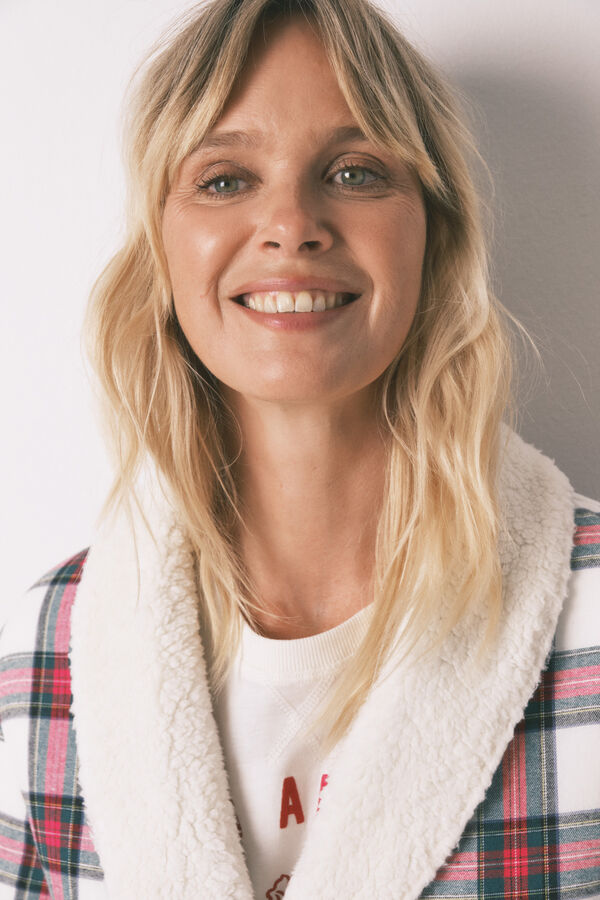 Women'secret Túnica xadrez de flanela e robe de pelo bege