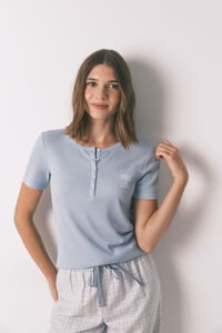 Women'secret Pijama comprido xadrez efeito brilho azul