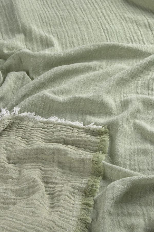 Calma House Plaid muslin fringed 120x180 green