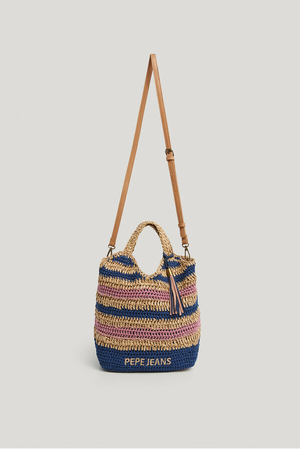 Pepe Jeans Bolsa tote de r&aacute;fia riscas azul