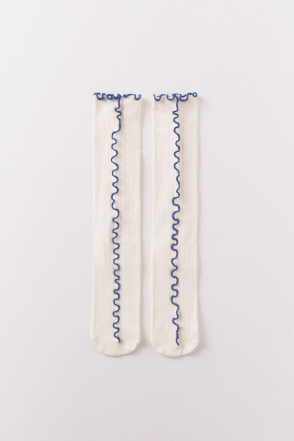 Women'secret Meias compridas com fio de contraste brancas branco