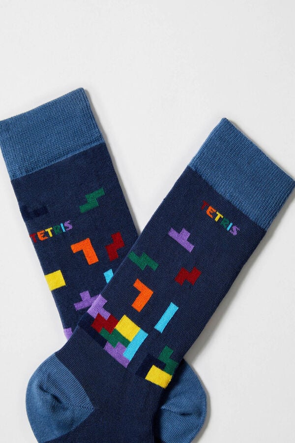 Besocks Calcetines altos Besocks de TETRIS de algod&oacute;n org&aacute;nico color azul blue