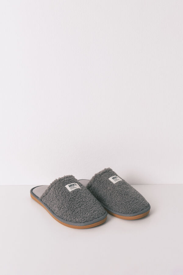 Women'secret Chinelos de quarto masculinos de pelo cinza estampado