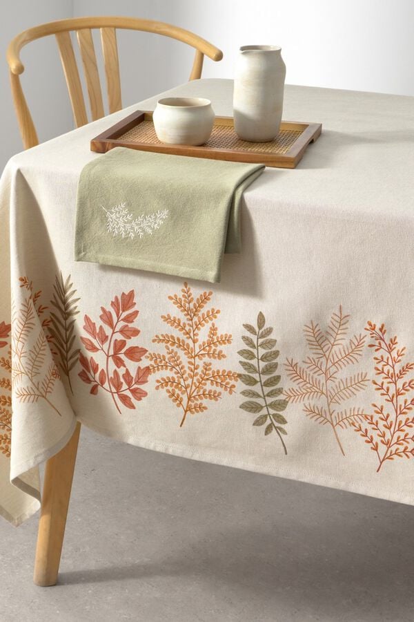 Textura Toalha de mesa antimanchas estampado folhas cru