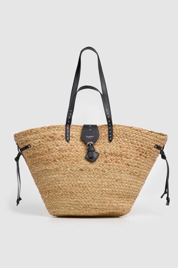 Pepe Jeans Mala tote de praia em r&aacute;fia com tachas preto