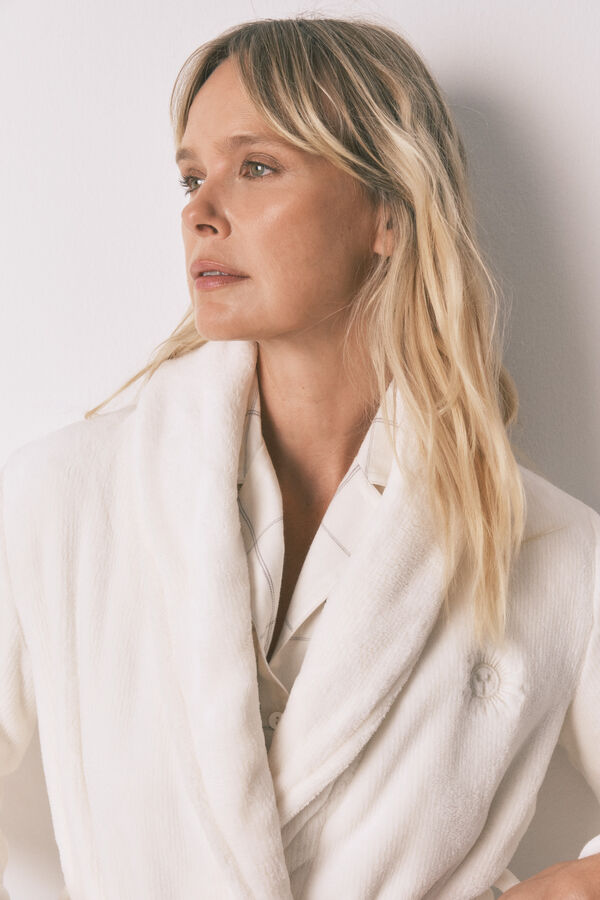 Women'secret Robe midi de polar branca bege