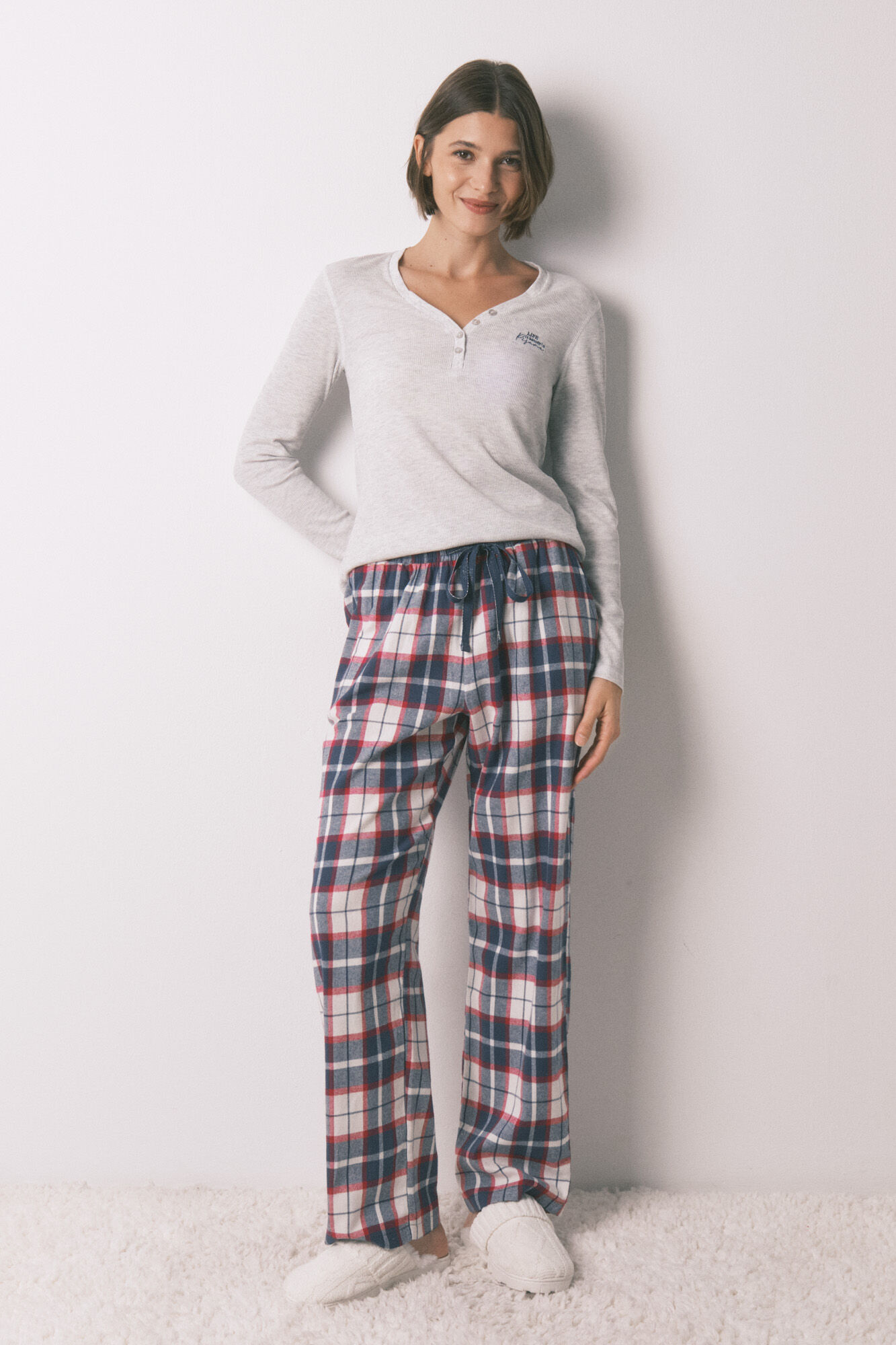 Women'secret Camiseta manga larga waffle gris