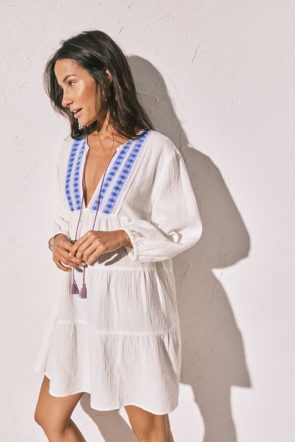 Women'secret Vestido curto em algod&atilde;o estampado boho bege