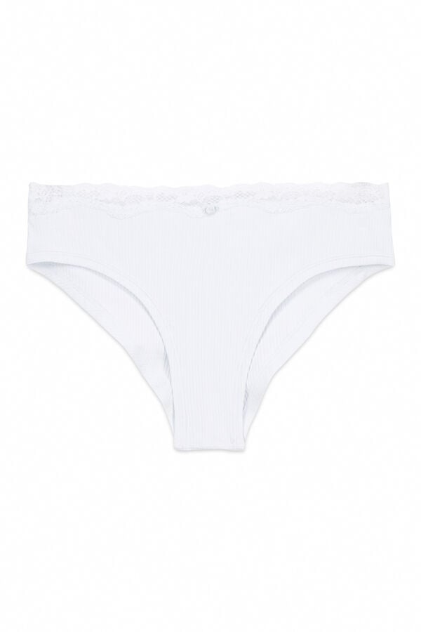 Women'secret Cueca larga em algod&atilde;o canelado azul azul