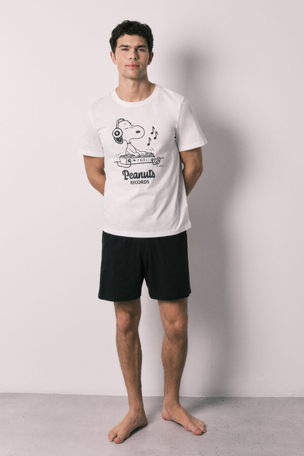 Women'secret Pijama curto de homem em algod&atilde;o Snoopy bege